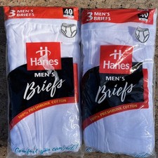 NEW Lot of 6 1997 Hanes Mens Size 40 Briefs USA 100 Cotton 2 packs