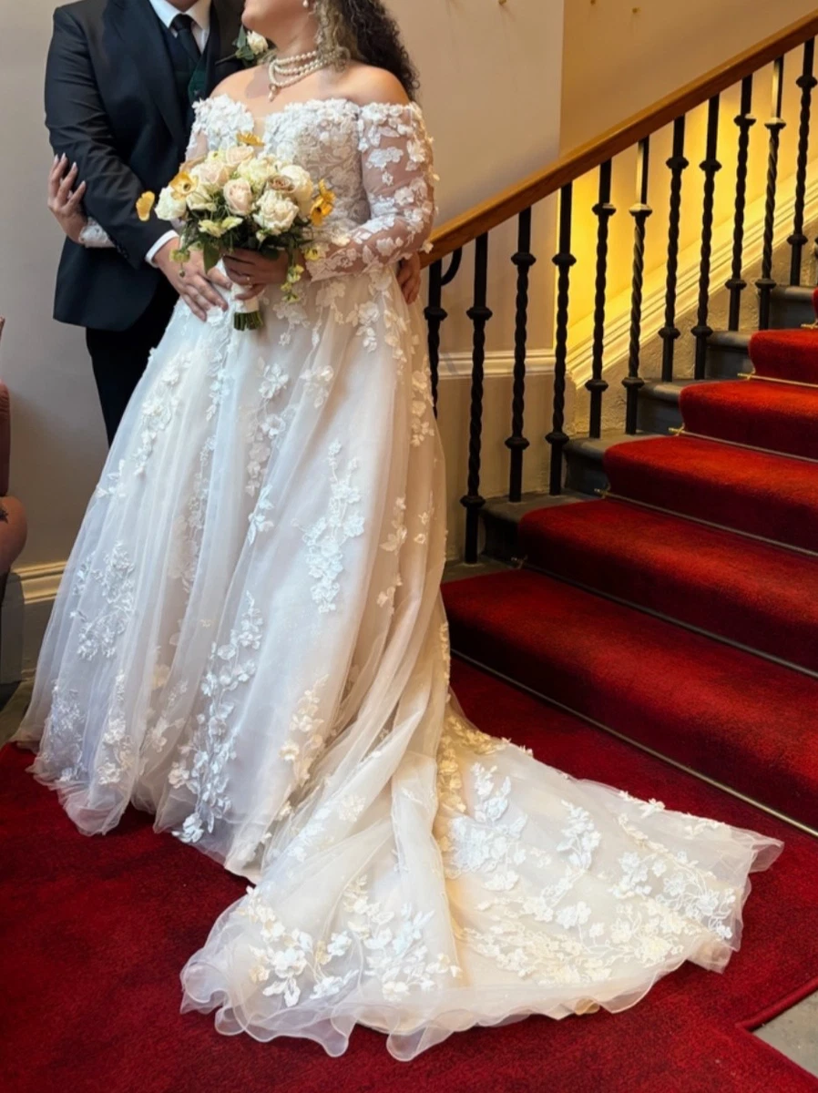 long sleeve wedding dress size 16 Royal Queen Rq7920b Glitter V Neck Sheer Long Sleeve Wedding Dress