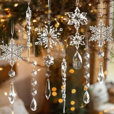 18Pcs Crystal Christmas Ornaments for Tree Decorations-Hanging Acrylic Snowflake