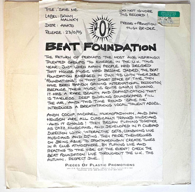 Beat Foundation Save Me Promo 12'' Vinyl Sasha Essential Mix Progressive House
