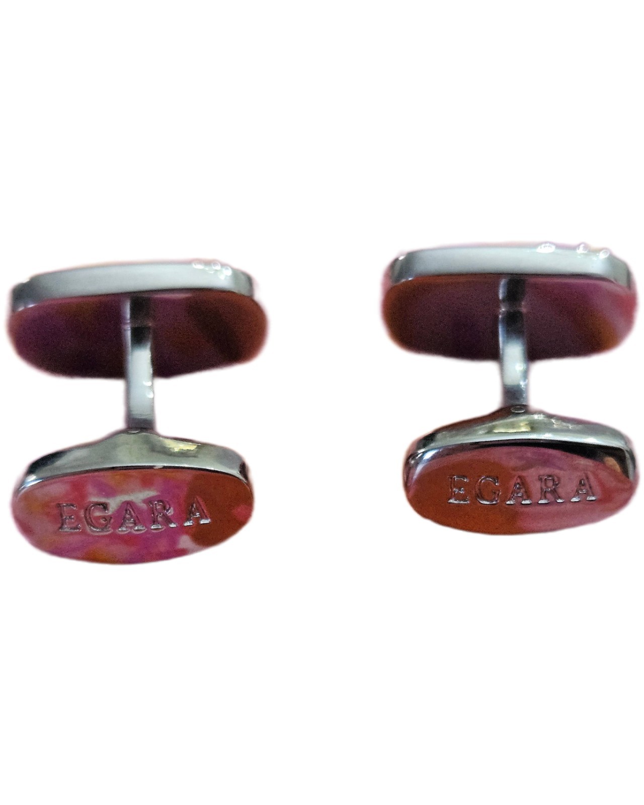 Egara Silver Blue Rectangle Pattern Men's Cufflin… - image 2