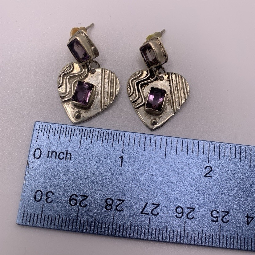 Modernist Rectangular Amethyst Sterling Silver He… - image 2