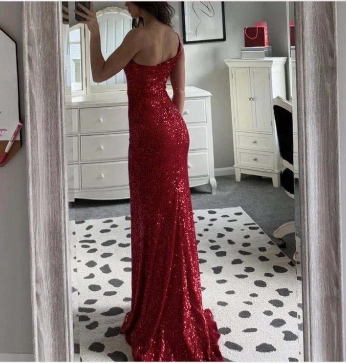 Сексуальный La Femme красный одно плечо платье для выпускного вечера, гала, платье для официальных приемов - Изображение 3 из 4