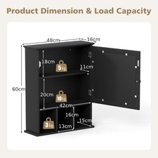 Wall Mounted Bathroom Cabinet with Mirror Black 50x16x61CM Black