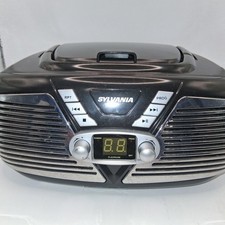 Sylvania Retro-Style Portable CD Radio Boombox, Portable Audio WORKS BLACK