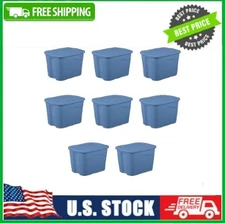 Sterilite 18 Gallon Plastic Storage Bin with Snap on Lid, Light Blue, Pack of 8