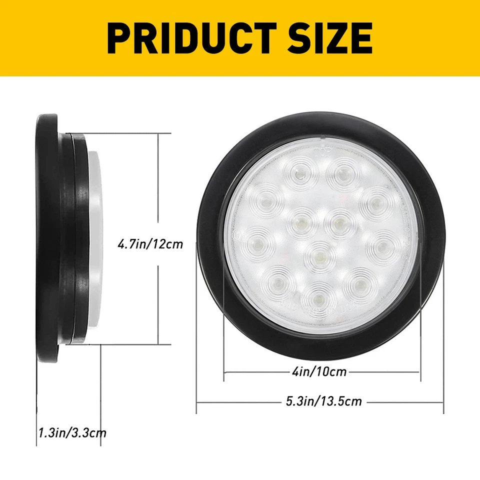 Luces de respaldo inversas redondas 24 LED de 4 pulgadas 2 piezas remolque trasero camión lente transparente 12 V Foto 2 de 4