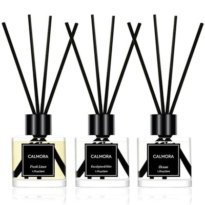  Reed Diffuser Set of 3, 50ml Fresh Linen/Eucalyptus & Mint/Ocean Scented Oil 