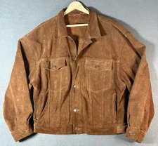 Vintage Rough Out Leather Jacket Mens XL Brown Heavy Duty J. Peterman Co. USA