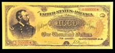1890 1000 Treasury Note Pres. Grant - 24kt Gold Foil Reproduction Bank Note