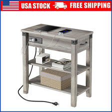 End Table With Charging Station,3-Tier Narrow Side Table With Drawer Storage