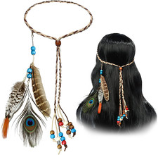 Boho Feather Headbands Indian Feather Headband Peacoak Headpieces