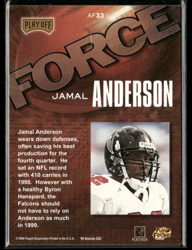 1999 Playoff Absolute SSD #AF33 Jamal Anderson Force - Image 2 of 2