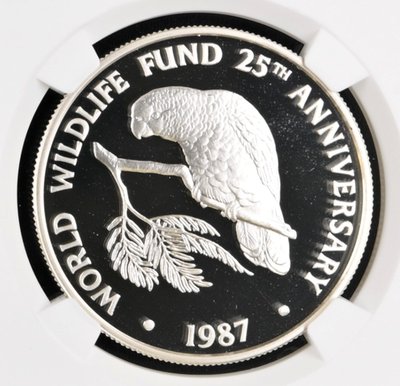 1987 Cayman Islands 5 Dollars Amazon Parrot Silver 0.925 Coin Km