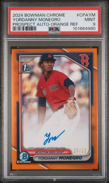 2024 Bowman Chrome Yordanny Monegro /25 Auto PSA 9 1st Orange