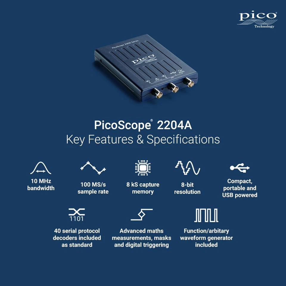 PicoScope 2204A 2 Channel Oscilloscope 10 MHz USB Digital with probes, software - Image 4 of 4