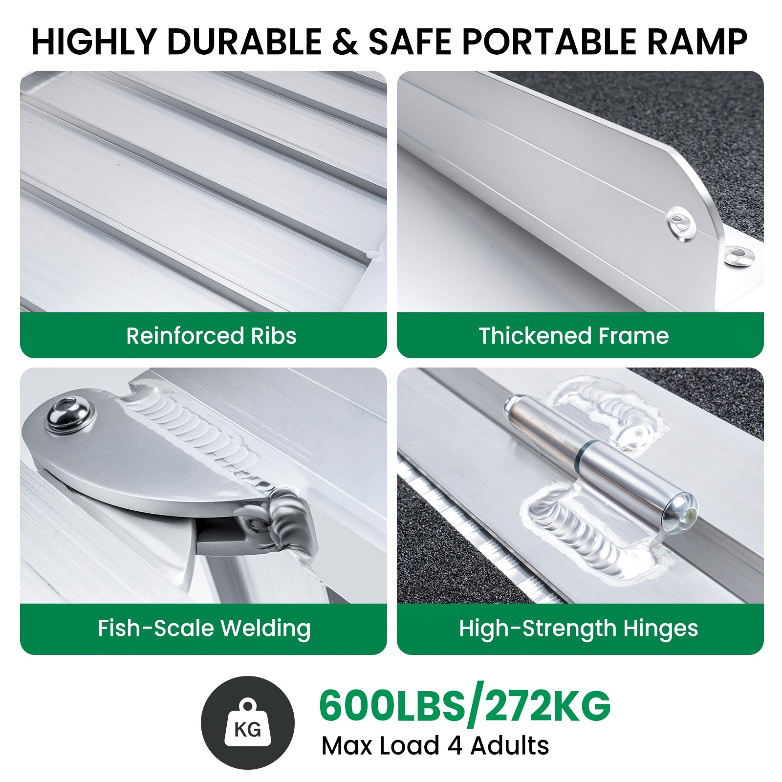 2/4/6 FT Folding Aluminum Wheelchair Ramp Mobility Ramp 600lbs Non-Slip Portable