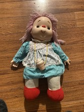 Ice Cream Doll Girl Pink Yarn Hair Blue Dress 23” Necklace Complete 80s Vintage