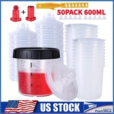 50 Pack Pps Cups Disposable Paint Spray Gun Cup Liners And Lid System 125 Mic