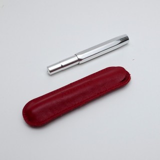 Kaweco AL Sport Rollerball Pen Polished Chrome with Red Leather Case