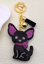 Pink Color CHIHUAHUA DOG KEYCHAIN/BAG CHARM, Blingy Bright, Tassel w/Bauble