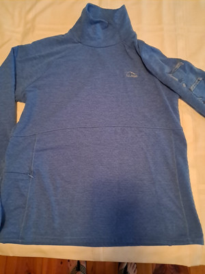 LL BEAN WOMEN'S Mock Turtleneck M Shirt Blue Thum Holes Side Zip Fitted Top