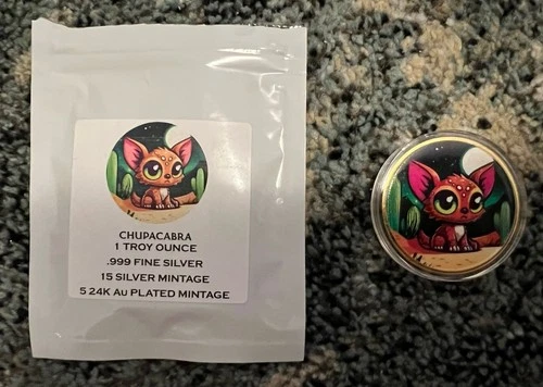 Hayleybug Mint Chupacabra 1oz .999 Silver 24k Gold Enhanced Round 15 Mintage