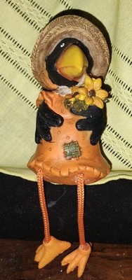Shelf Sitter Black Crows Yellow Sunflower Dangling Legs
