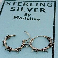 Vintage 90s Sterling Silver Barbed Wire Hoop Earrings Small 925 Silver Edgy Punk