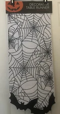 New Spiderweb & Bats Cloth Table Runner 72” X 14”