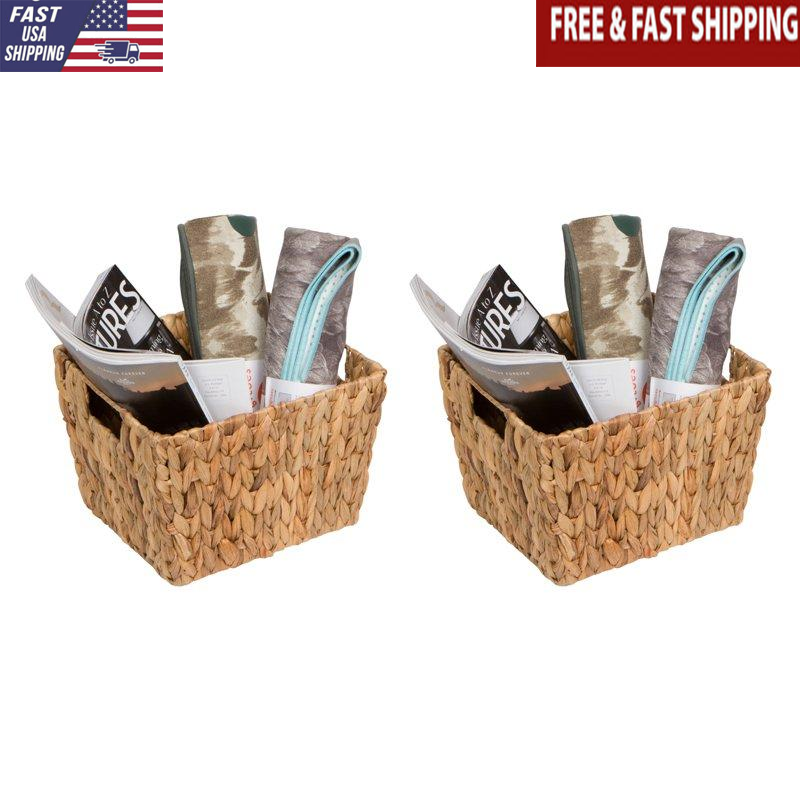 Hyacinth Storage Baskets Set of 2 Rectangular Handles 11.5