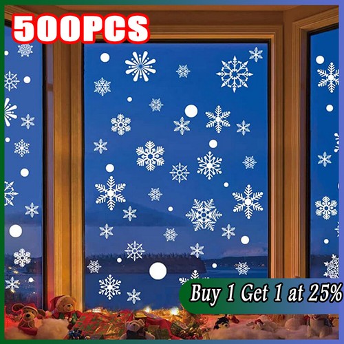 Christmas White Snowflakes Window Clings Decal Stickers Ornaments Winter Frozen - Picture 16 of 17