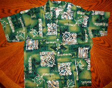 HILO HATTIE Original Hawaiian Shirt Green Yellow Floral Beach Party -Sz 18 Youth