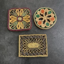 Set of 3 Vintage Trivet Wicker Straw Woven Rattan Raffia Boho Retro Cottagecore