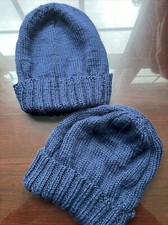 Navy Blue Knit Youth Unisex Hat Beanie Set Of 2