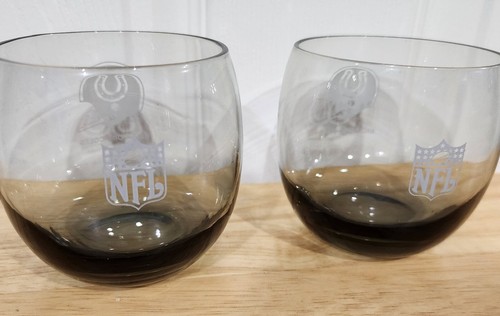 1970's Vintage NFL Baltimore Colts Etched Low Ball Smokey Gray GlassSetof 2 (I2) - Picture 3 of 10