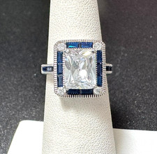 925 Sterling Silver Blue Spinel Accents Ring Size 5