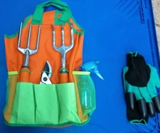 Gardening Hand Tool 10-piece Set with Storage Tote Bag Outdoor Green/Orange