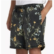 RVCA Escape Cotton Shorts Midnight Floral Men  s Size XL Drawstring Stretch Waist