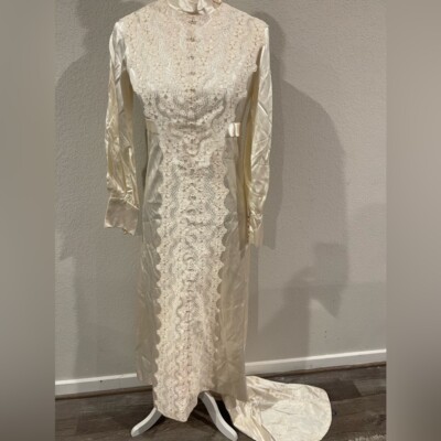 mock neck lace wedding dress Designer Wild Lace Mock Neck Long Sleeve Ball Gown Satin Wedding Dress