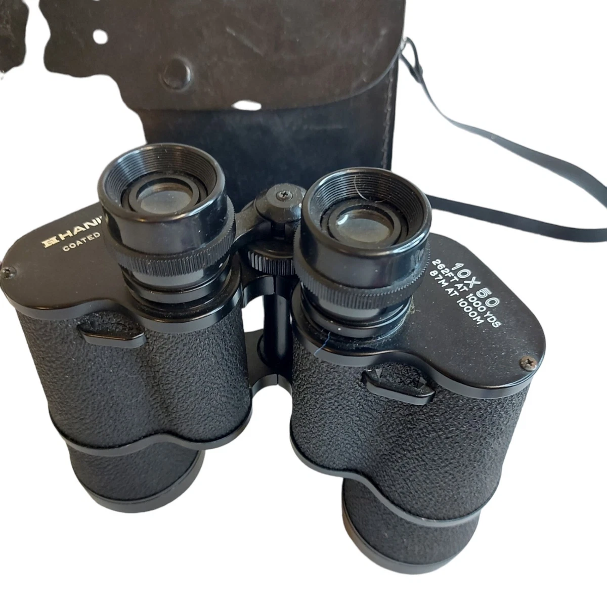 Hanimex 10x50 Binoculars Coated Optics. With Case Untested. Hanimex Binoculars