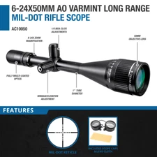 Barska AC10050 6-24x 50mm Varmint AO Rifle Scope Mil Dot Reticle Len Cap + Cloth