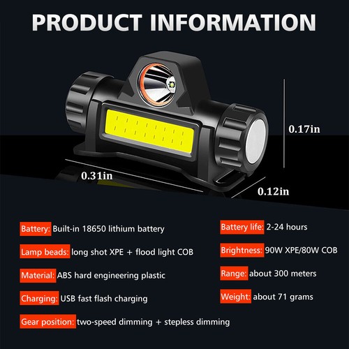2 x Super Bright Headlamp Rechargeable Headlight Head Work Lamp Flashlight - Picture 2 of 28