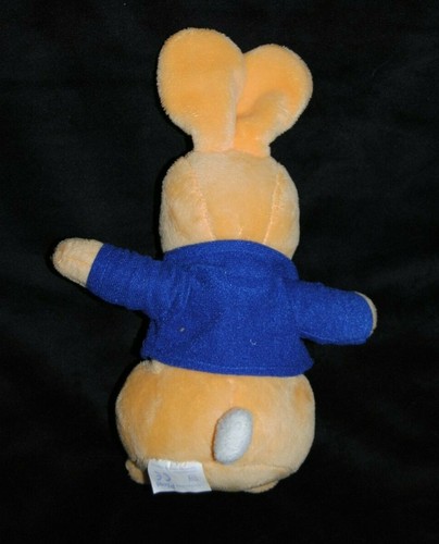 🍀Doudou Lapin PICOT Jaune Moutarde Blanc Veste Bleu Peluche 25 Cm Etat NEUF - Photo 2/2