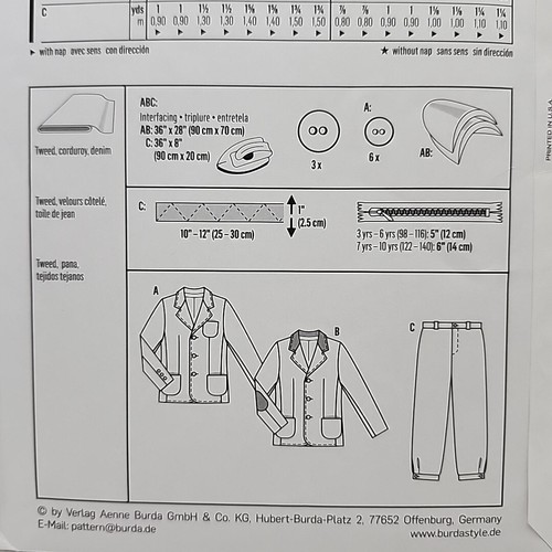Burda 9452 Childs Boys Sport Jacket And Pants Sewing Pattern Size 3-10 Uncut - Picture 7 of 7