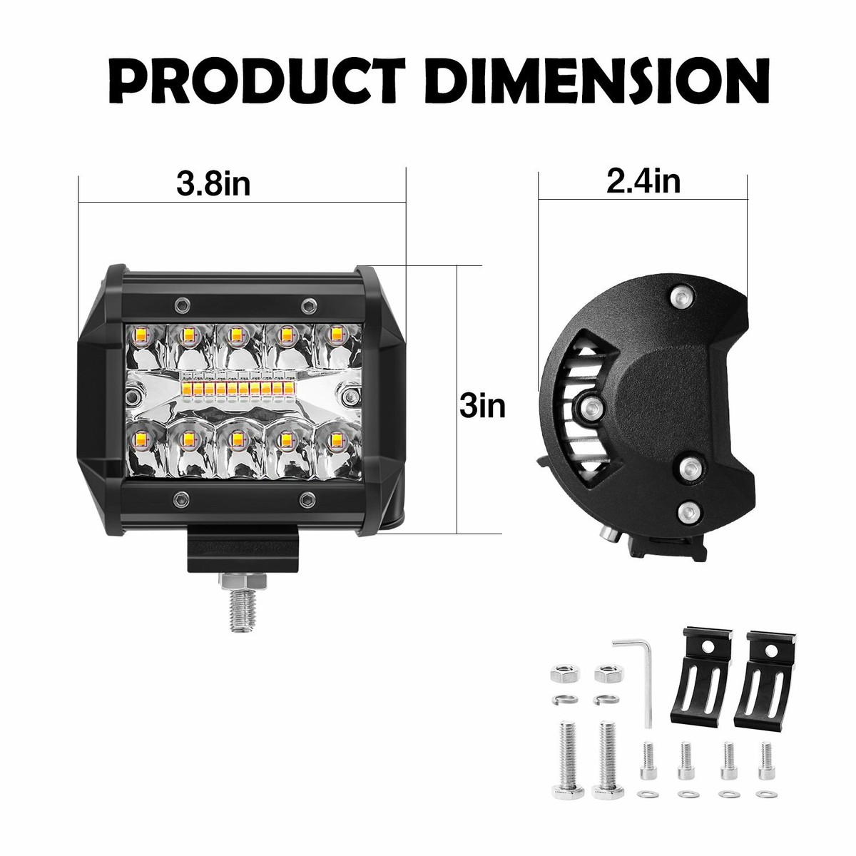 Nilight 4in 60W LED Strobe Work Light Bar – Amber & White Combo Pods With Wiring Harness, 6 Modes, IP67