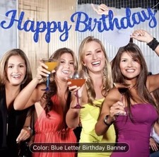Happy Birthday Blue Letter Backdrop Banner Party Decorations