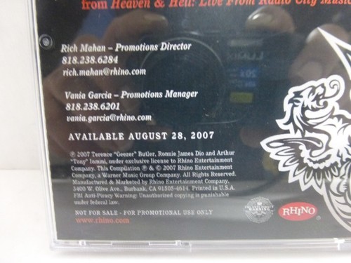 HEAVEN & HELL LIVE from RADIO CITY MUSIC HALL Radio Sampler RARE PROMO CD 2007 - Picture 5 of 7