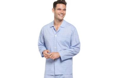 $100 Club Room Mens Pajama Shirt Soft Woven Blue Stripe Lounge Sleepwear  Size S