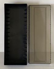 Cassette Tape Holder 15 Tapes Black Plastic Case with Fog Lid 12  Long Vintage